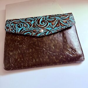 NWOT Patricia Nash Tooled Turquoise Leather Envelope Clutch